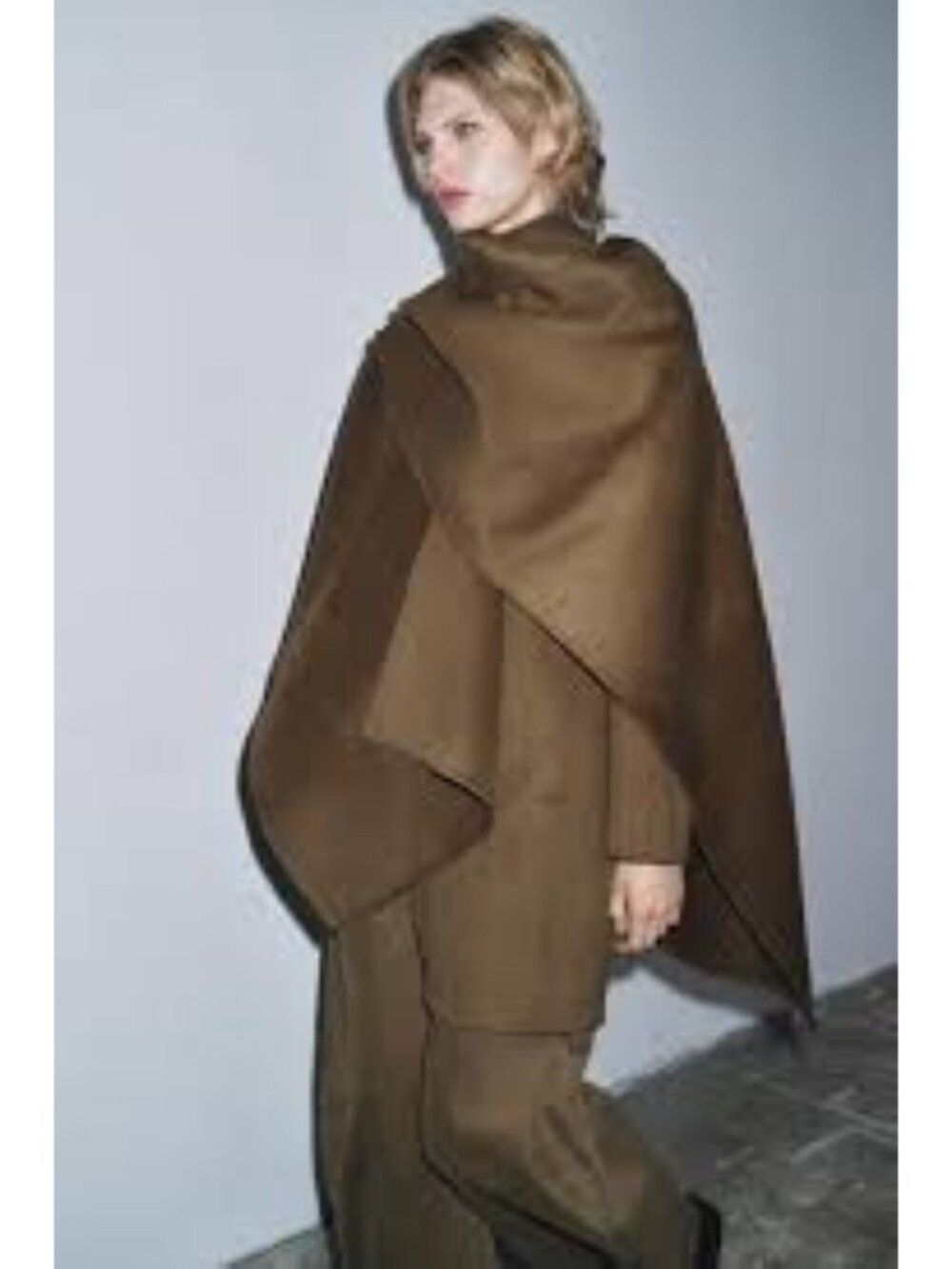 Zara ZW Womens Cape Coat Jacket M Medium Brown Wool Collection 8491/258 NWT